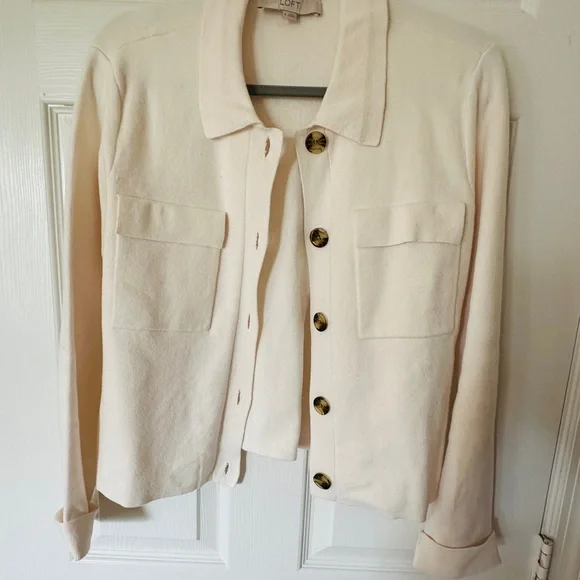LOFT Off-White Lady Jacket Sweater with Button Detail - Picture 1 of 8